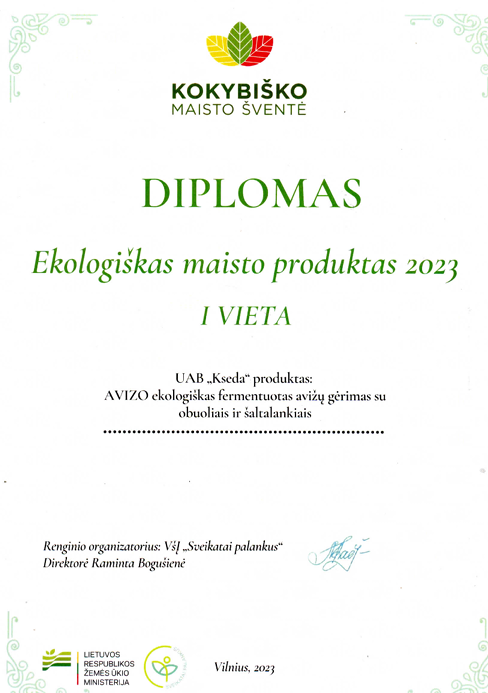 Geriausias ekologiškas produktas Lietuvoje diplomas