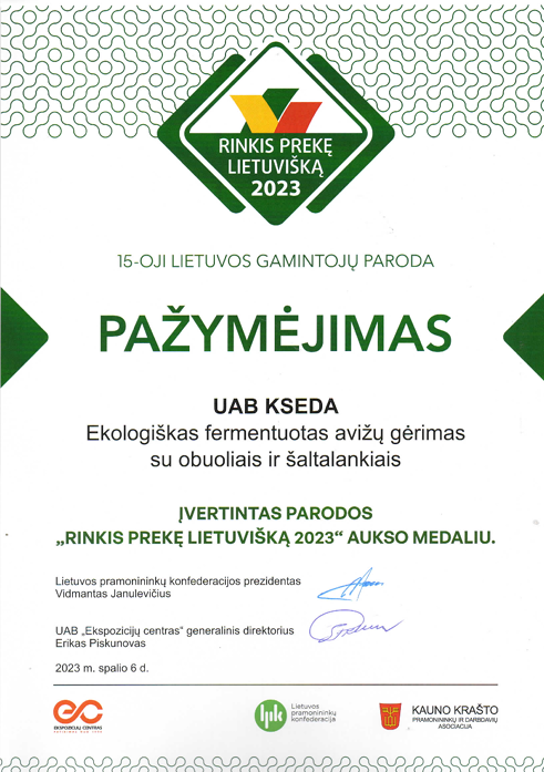 Aukso medalis Rinkis prekę lietuvišką pažymėjimas