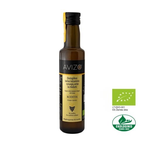Ekologiškas AVIZO baltas balzaminis vynuogių actas su medumi - 250 ml